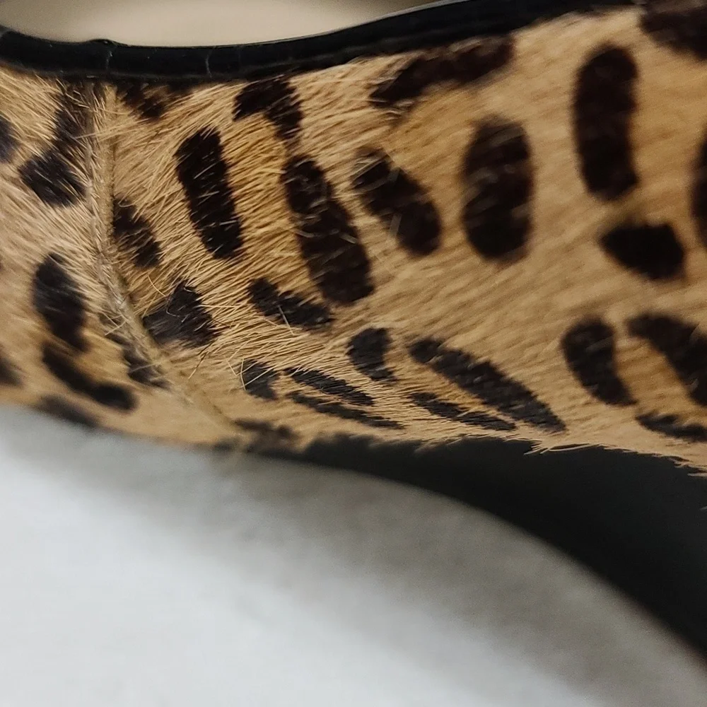 Ellen Tracy Womens Slingback Wedge Shoes Cheetah Print Cow Hair Blk Bow Sz 6 GUC